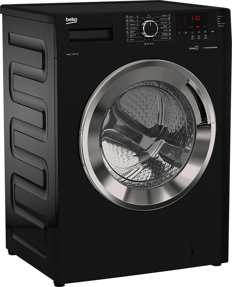 غسالة ملابس فول اوتوماتيك بيكو تحميل أمامي 8 كجم، 1200 لفة، ديجيتال، بخار، انفرتر، اسود، WTV 8612 XBCI