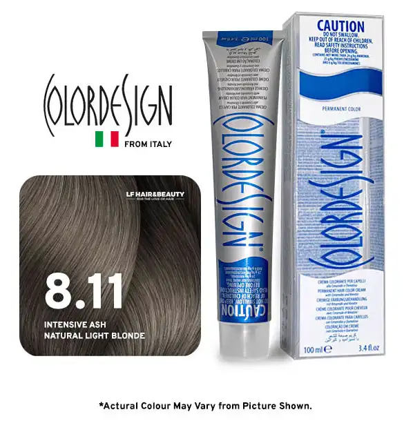 صبغة شعر دائمة من كولور ديزاين 8.11 أشقر رمادي فاتح طبيعي مكثف 100 مل