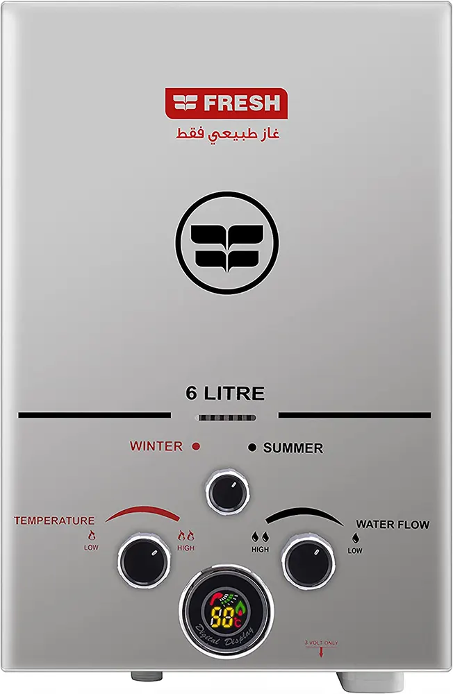 سخان مياه غاز فريش، 6 لتر، غاز طبيعي، فضي، Fresh 500010965