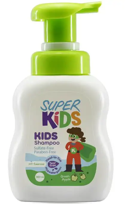 شامبو للأطفال برائحة التفاح الأخضر  خالي من السلفات من سوبر كيدز 300 مل
