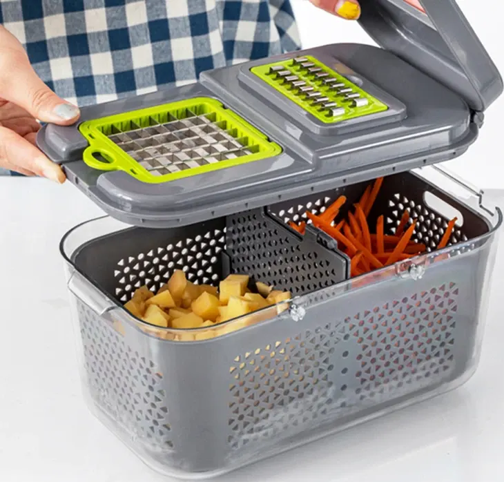 Manual onion and vegetable slicer, multi-purpose, green