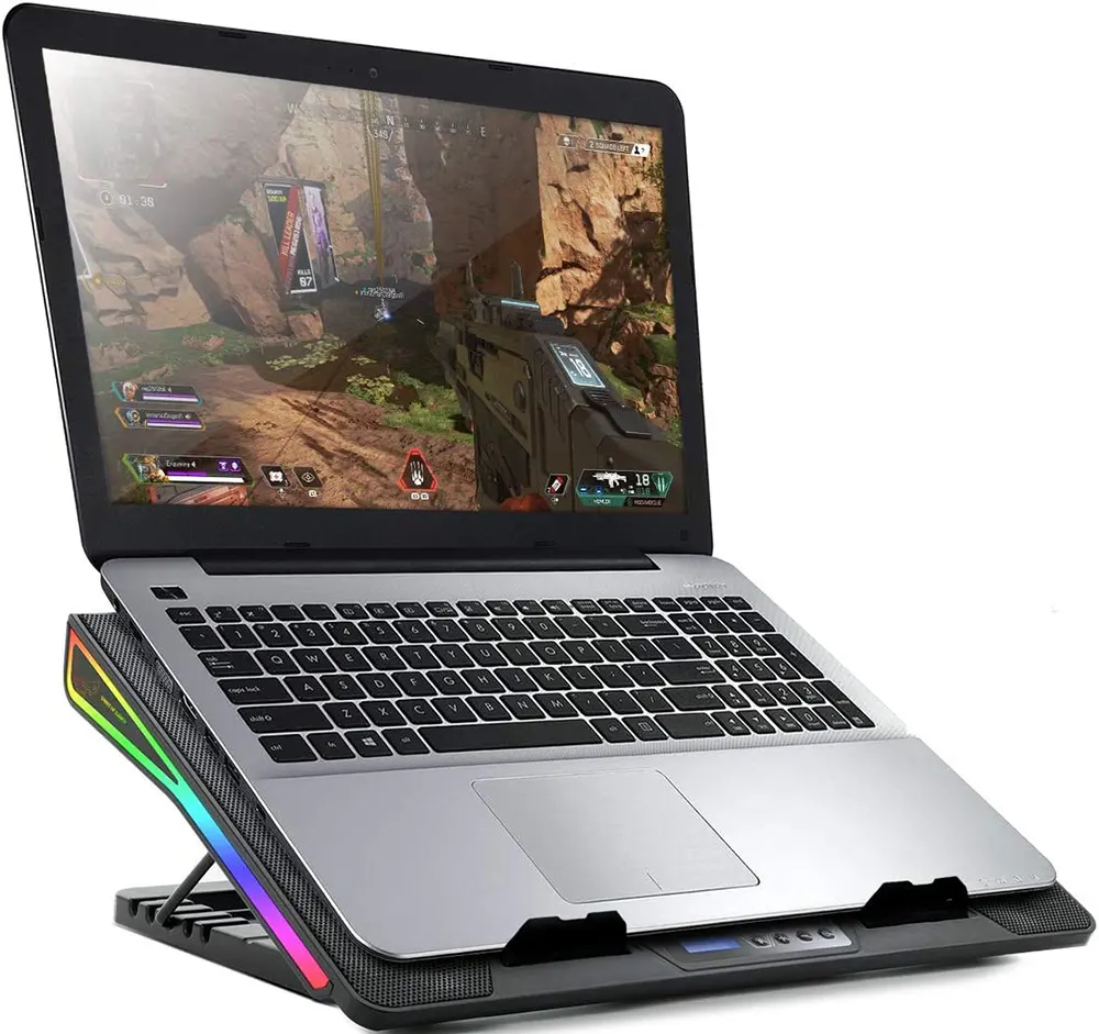 مروحة تبريد لابتوب جيجا ماكس بلس 2040، 1 مروحه، تدعم حتي 17.3 بوصة، اضاءة ليد، 6 سرعات، رمادي