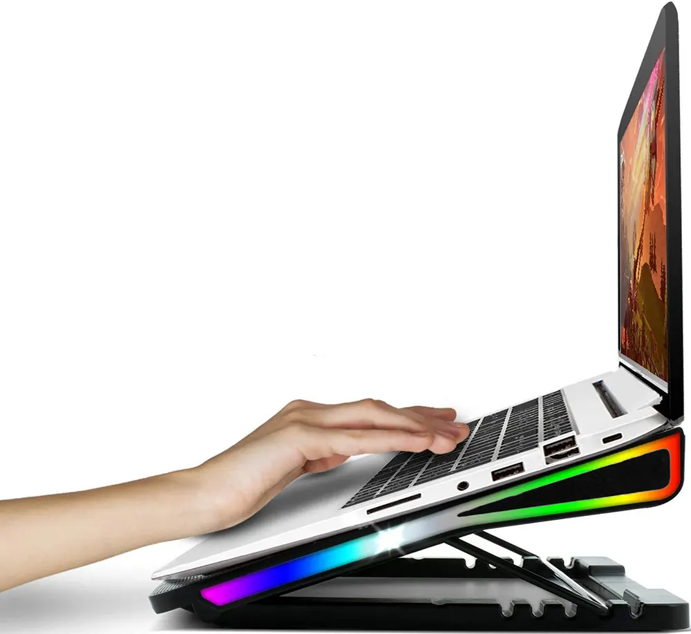 مروحة تبريد لابتوب جيجا ماكس بلس 2040، 1 مروحه، تدعم حتي 17.3 بوصة، اضاءة ليد، 6 سرعات، رمادي