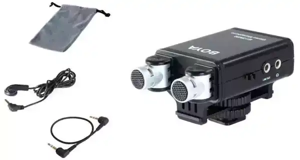 ميكروفون كاميرا التصوير ستيريو بويا، ميكروفون عالي الجودة، أسود BY.SM80