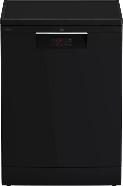 Beko Dishwasher 14 Place Settings , 60 cm, 5 Programs, Digital, Hygiene Intense, Black, BDFN15420B