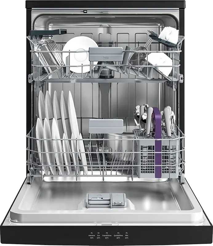 Beko Dishwasher 14 Place Settings , 60 cm, 5 Programs, Digital, Hygiene Intense, Black, BDFN15420B