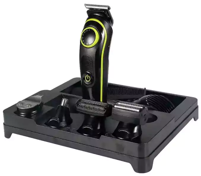 ماكينة حلاقة و تشذيب الشعر والذقن من كيمي ، 5 في 1 ، قابلة لاعادة الشحن، شاشة ليد، أسود،  KM-696