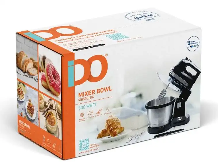 مضرب بيض بالعجان ايدو، 500 وات، 3.5 لتر، 5 سرعات، أسود، MB500-BK