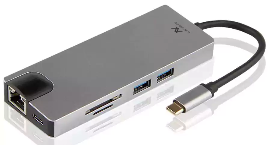 لافينتو Type-C US017 كابل 8 في 1 - 2 يو أس بي 3.0 HDMI 4K VGA, TF Card, RJ45 قوة 87 وات بمخرج PD