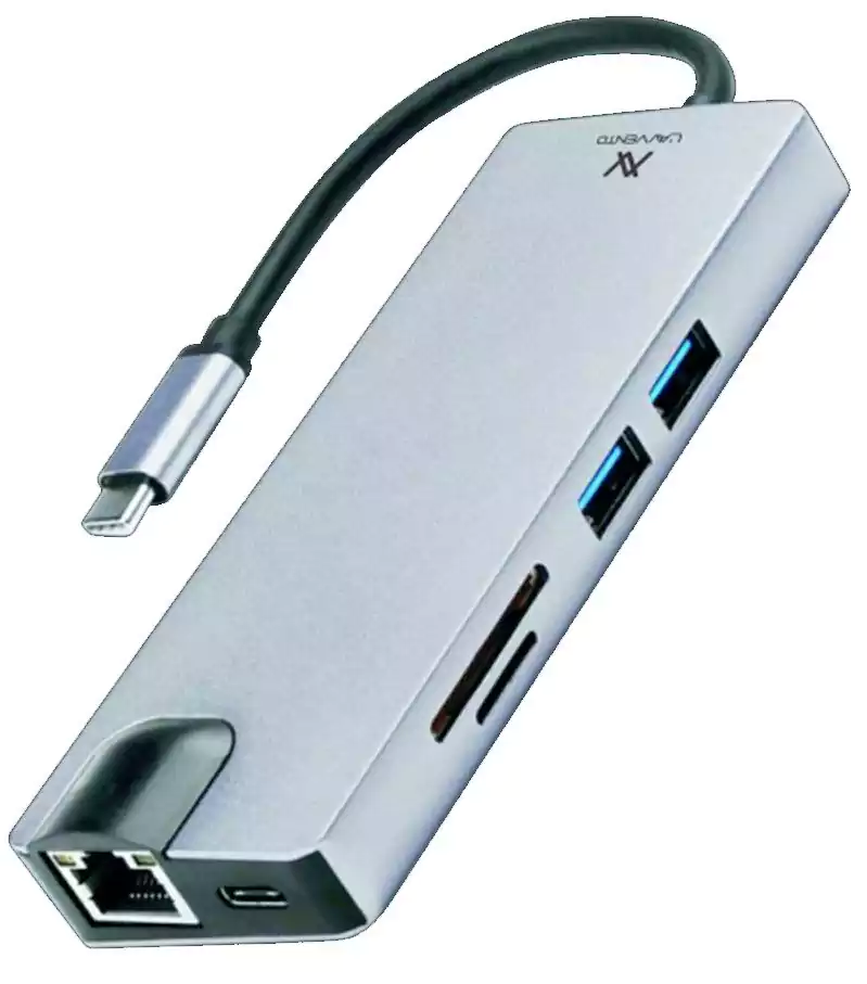 لافينتو Type-C US017 كابل 8 في 1 - 2 يو أس بي 3.0 HDMI 4K VGA, TF Card, RJ45 قوة 87 وات بمخرج PD