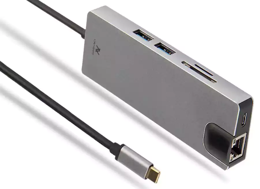 لافينتو Type-C US017 كابل 8 في 1 - 2 يو أس بي 3.0 HDMI 4K VGA, TF Card, RJ45 قوة 87 وات بمخرج PD