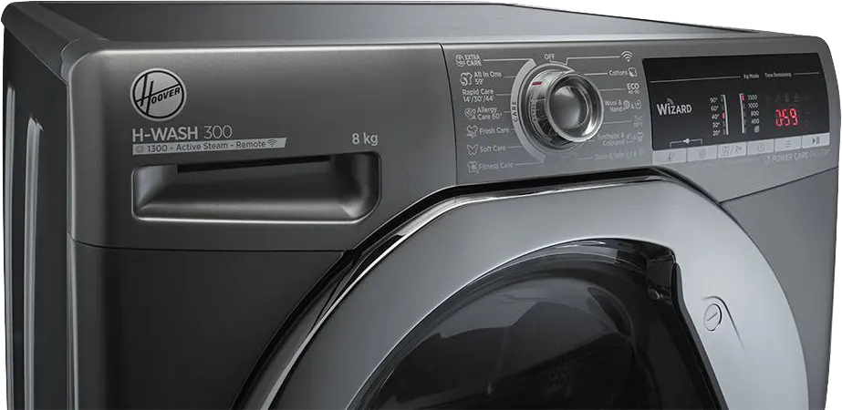 غسالة ملابس فول اوتوماتيك هوفر تحميل أمامي ، 8 كيلو، 1300 لفة، خاصية البخار، فضي، H3WS383TAC3R-ELA