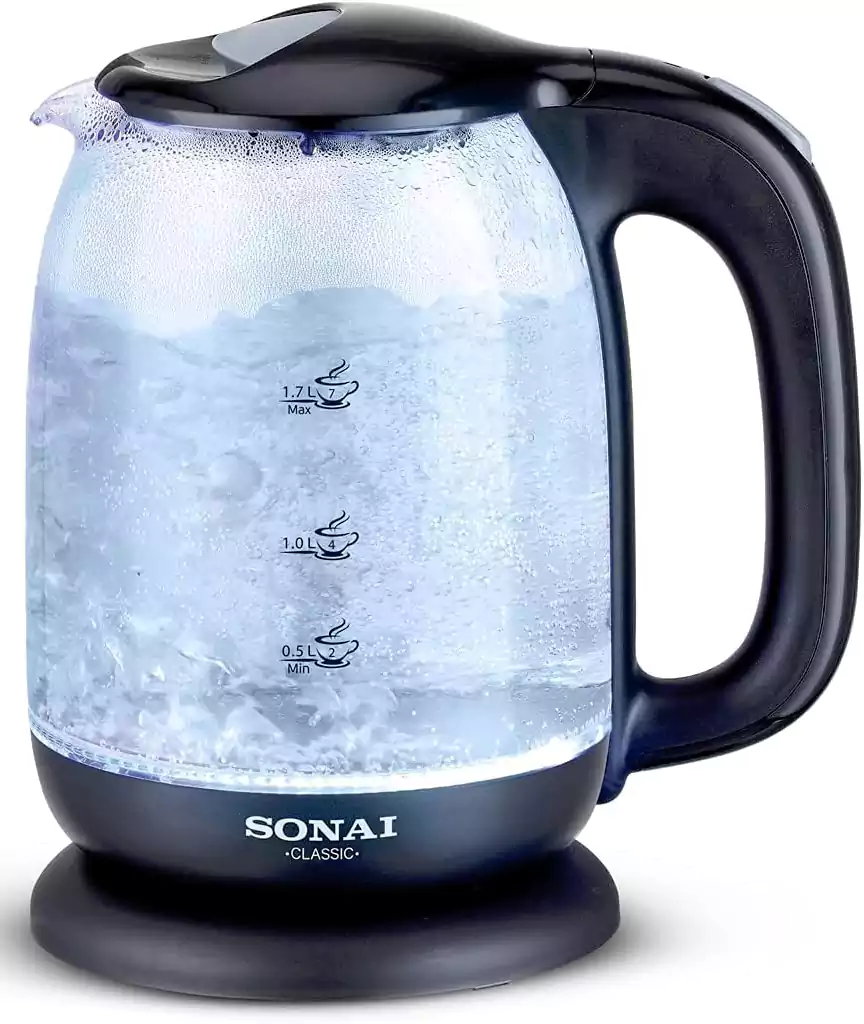 غلاية مياه زجاج سوناي كلاسيك، 1.7 لتر، 2200 وات، أسود - MAR.3752