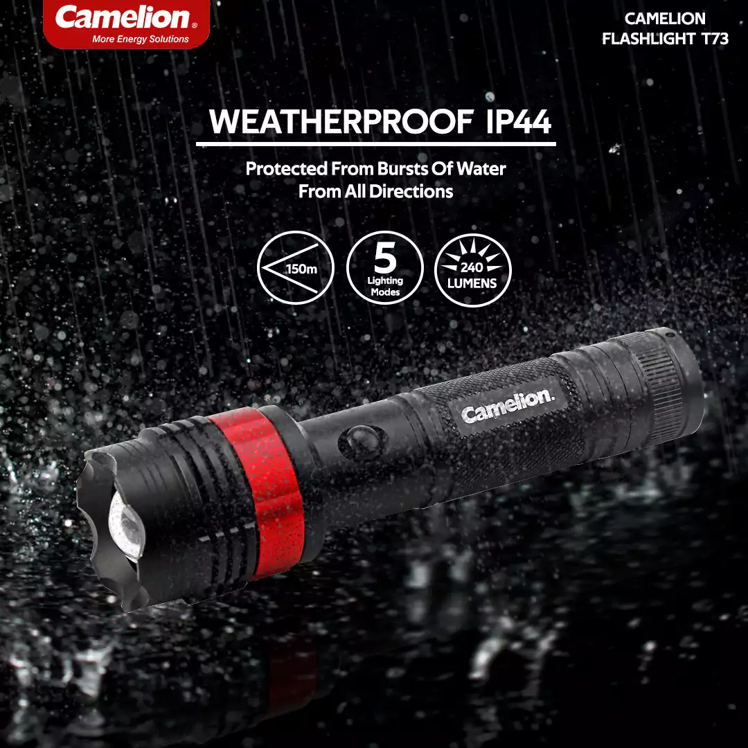 كشاف يدوي كامليون، لمبة ليد، إضاءة بيضاء، أسود، T73