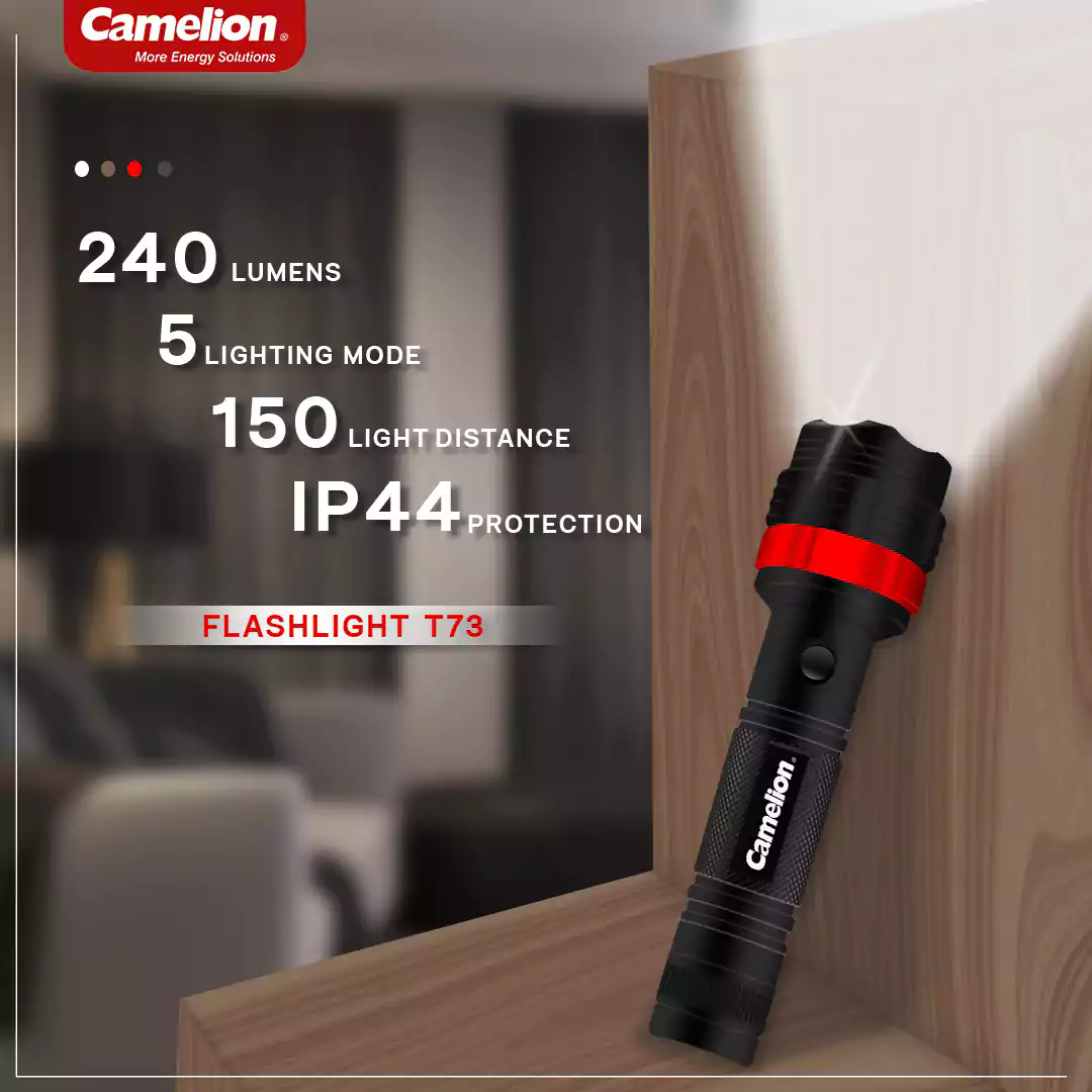 كشاف يدوي كامليون، لمبة ليد، إضاءة بيضاء، أسود، T73