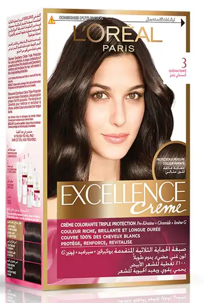 صبغة شعر اكسلانس كريم من لوريال 3 كستنائى غامق