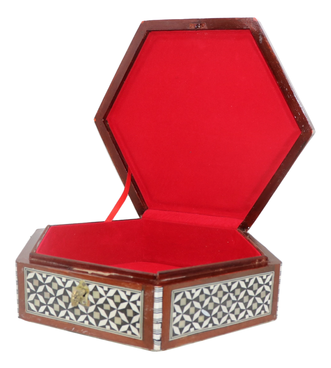 علبة صدف شكل سداسي 25 سم - بني مزخرف