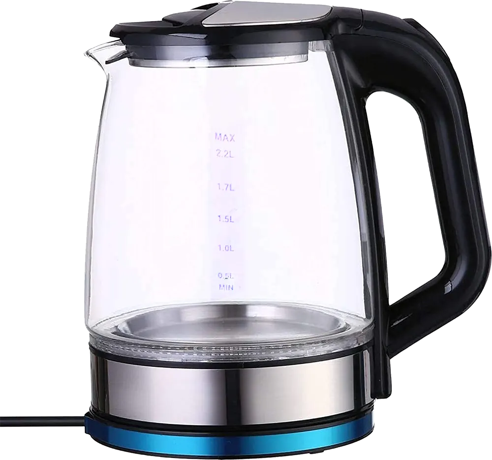 غلاية ماء كهربائية زجاجية من فلامنجو، سعة 2.2 لتر، 1500 واط، لون أسود، FM-4003