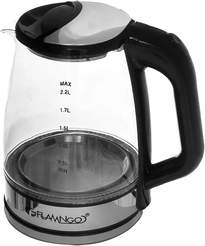 غلاية ماء كهربائية زجاجية من فلامنجو، سعة 2.2 لتر، 1500 واط، لون أسود، FM-4003