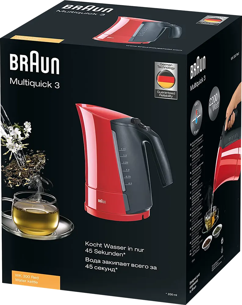 Braun Electric Kettle, Plastic, 1.7L, 2200W, Red, WK-300R (B-Tech Warranty)