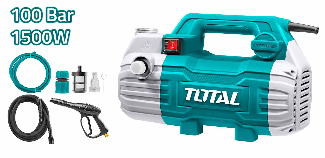 Total Tools High Pressure Washer, 100 Bar, 1500 Watt, Blue, TGT11236