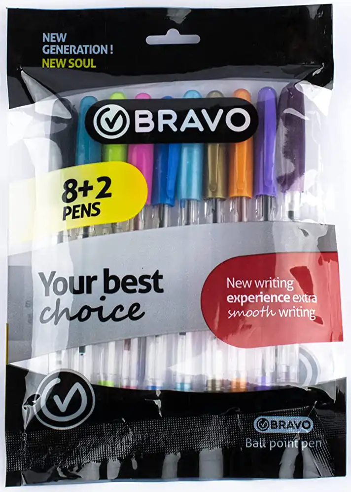 أقلام حبر جافة برافو، 8+2 قلم، ألوان متعددة
