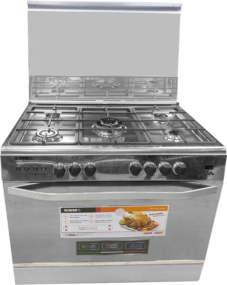 بوتاجاز ايكون  برو ايدج ، 60×90 سم، 5 شعلة، أمان كامل، شاشة ديجيتال، سلفر، IC-CK-9060-E12-FS
