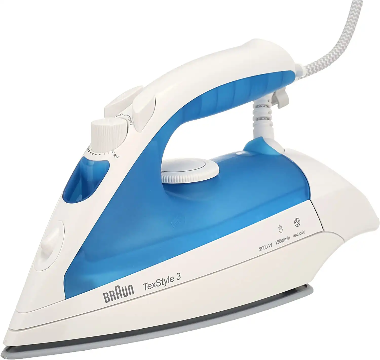 Braun TexStyle 3 Steam Iron , 2000 W , 280 ml , Ceramic Soleplate , Blue x White , (B-Tech Warranty), TS340C
