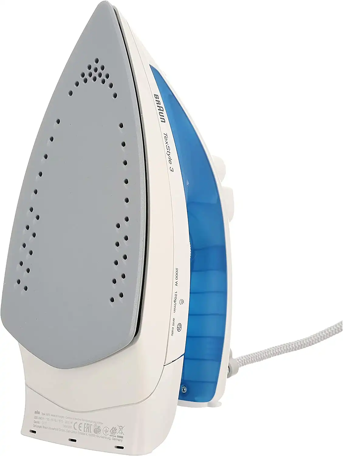 Braun TexStyle 3 Steam Iron , 2000 W , 280 ml , Ceramic Soleplate , Blue x White , (B-Tech Warranty), TS340C