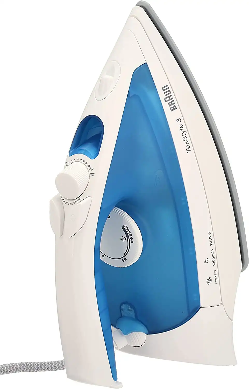 Braun TexStyle 3 Steam Iron , 2000 W , 280 ml , Ceramic Soleplate , Blue x White , (B-Tech Warranty), TS340C