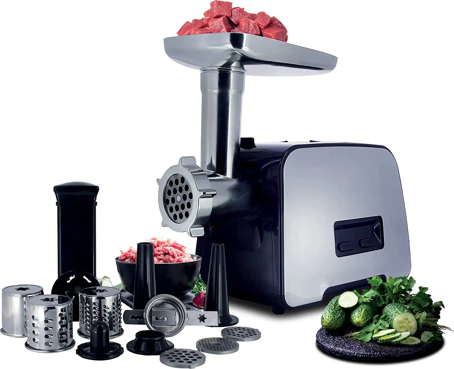 مفرمة لحمة تاتش الزنوكي اكستريم بلس، 2500 وات، أسلحة استانلس، أسود و فضي، 40560