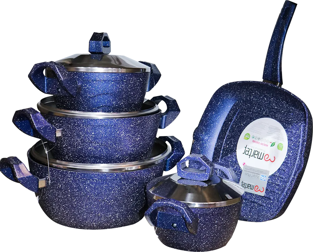 طقم حلل جرانيت مارتيف، 9 قطع، أزرق