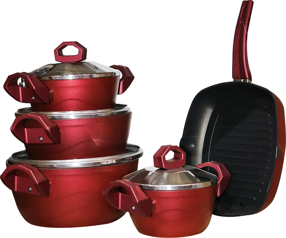 طقم حلل تيفال مارتيف + جريل ، 9 قطع ،أحمر