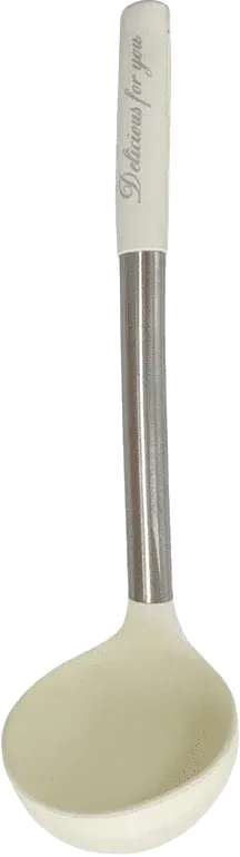 مغرفة تقديم طعام سيليكون بيد أستانلس - أبيض