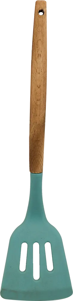 مغرفة تقديم طعام سيليكون بيد خشب - أخضر