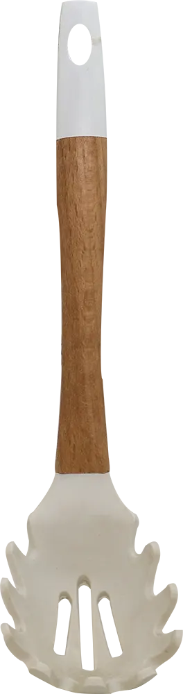 مغرفة مكرونه سيلكون بيد خشب - أبيض