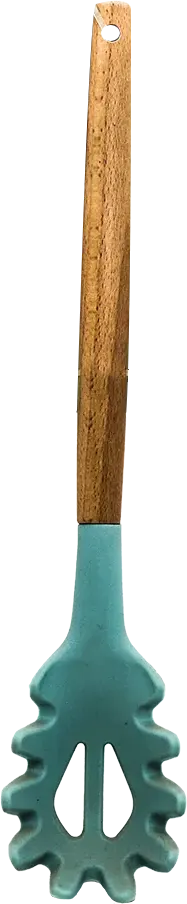 مغرفة مكرونه سيلكون بيد خشب - أخضر