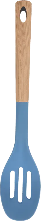 مغرفة طعام سيلكون بيد خشب شكل بيضاوي - أزرق