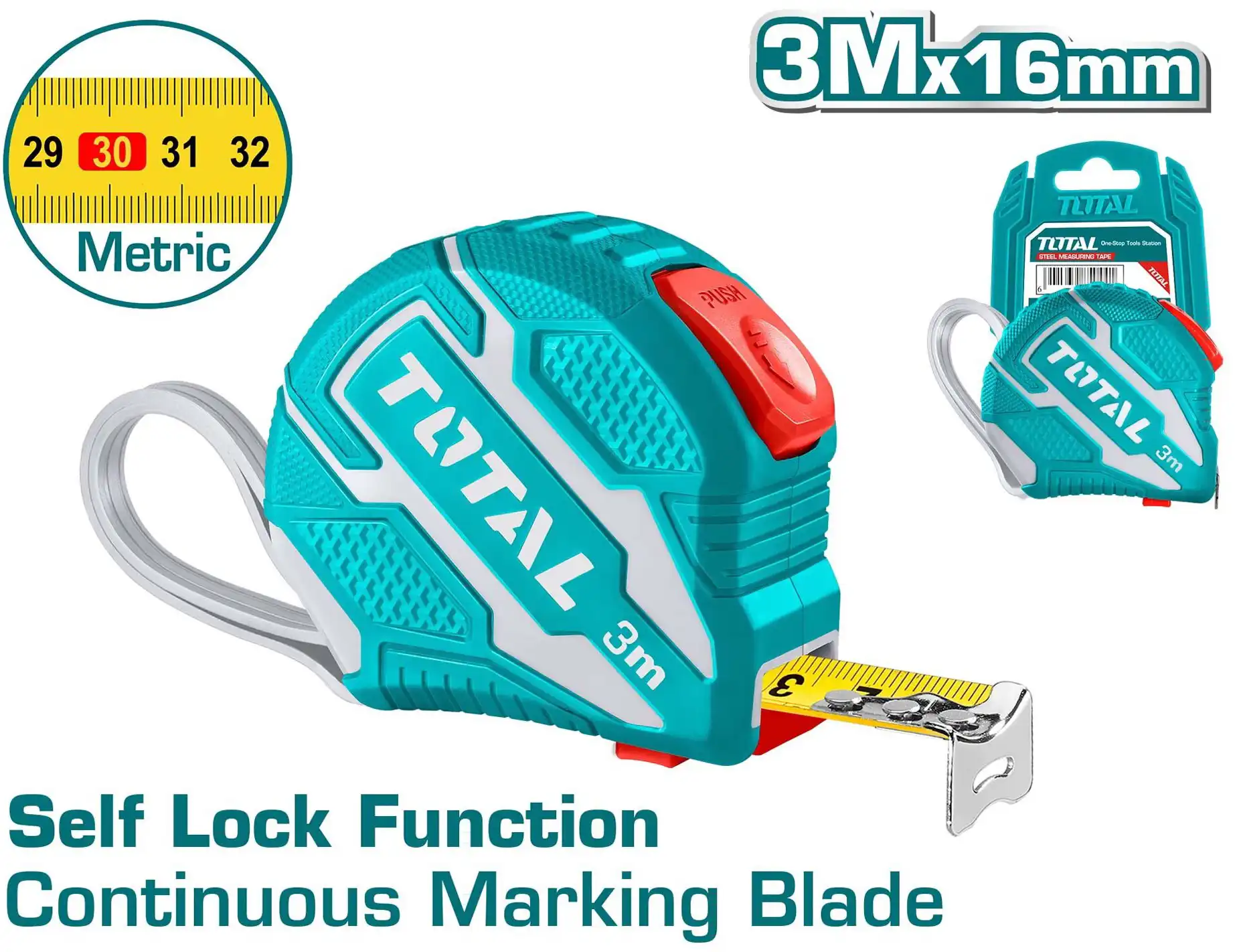 متر قياس توتال سيلف لوك، 3 متر، TMT126231M