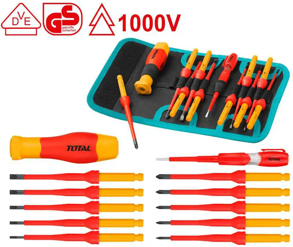 طقم مفكات معزول توتال 12 قطعة  قابل للتبديل ، THKISD1201