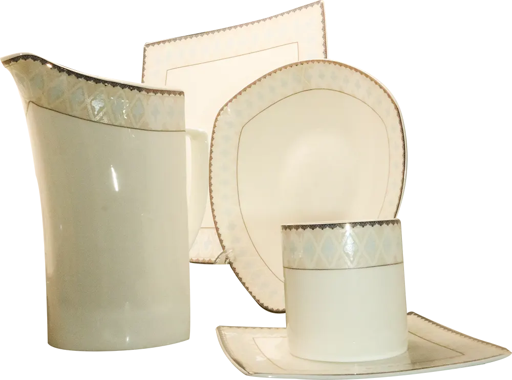 طقم صيني مربع بنجلاديش، 68 قطعة، اوف وايت مزخرف