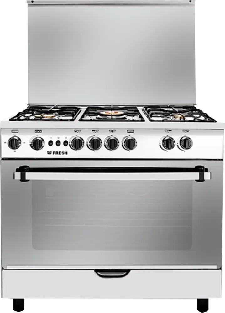 بوتاجاز فريش جامبو لايت، 5 شعلة، 90×60 سم، مروحة، أمان كامل، سلفر