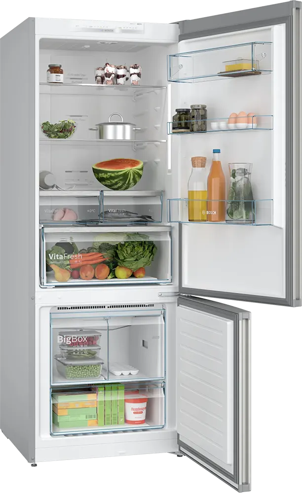 Bosch Combi Refrigerator, No Frost, 456 Liters, 2 Doors, Stainless Ionix, Silver, KGN55VI2E9