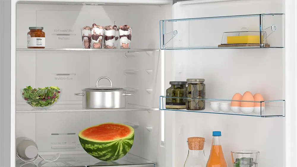 Bosch Combi Refrigerator, No Frost, 456 Liters, 2 Doors, Stainless Ionix, Silver, KGN55VI2E9