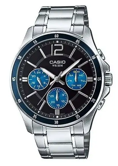 ساعة كاسيو رجالي، عقارب، سوار ستانلس ستيل، سيلفر MTP-1374D-2AVDF