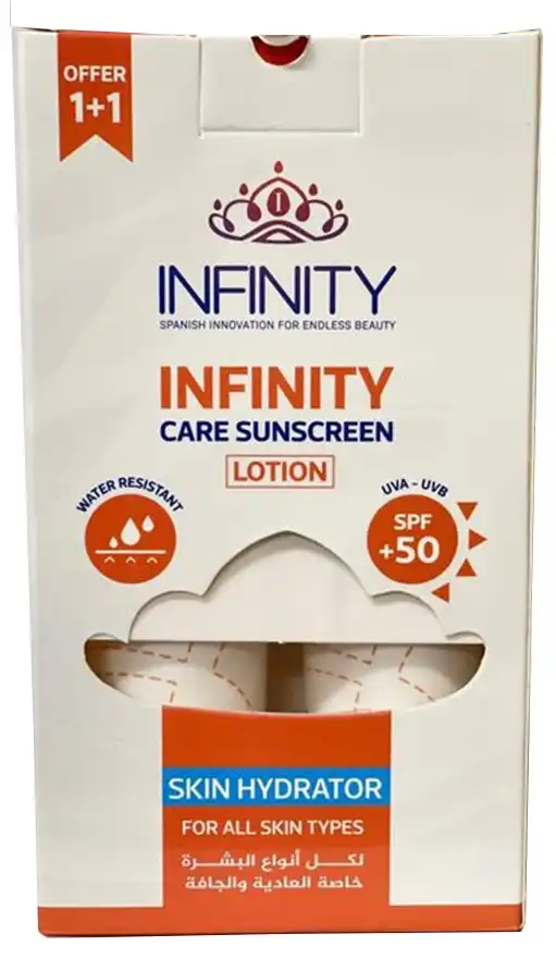 انفينتي صن بلوك لوشن بعامل حمايه 50+، صن بلوك للبشرة الجافة والعادية ، 60  مل ،(1+1)