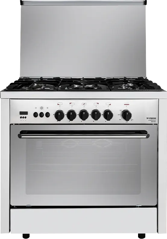 بوتاجاز فريش بروفيشينال 60*90 سم، 5 شعلة، تايمر ديجيتال، امان كامل، حوامل زهر، ستانلس، فضي