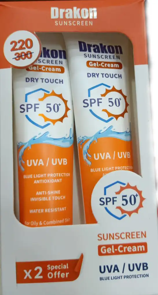 صن بلوك دراكون جل كريم بعامل حماية 50+ ، صن بلوك للبشره الدهنيه والمختلطه، 60 مل ، (1+1)