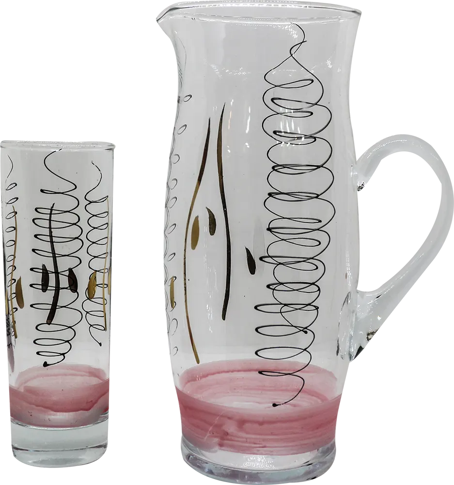 طقم شربات مزخرف الخواجة  7 قطع - شفاف x بينك