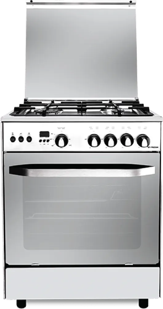 بوتاجاز فريش هامر 60*60 سم، 4 شعلة، امان كامل حوامل زهر، مروحة، شاشة ديجيتال ،مقلاة هوائية، ستانلس، فضي